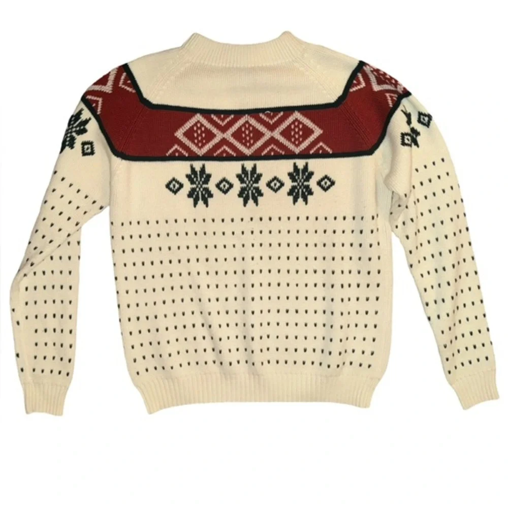 VTG 80s JCPenny Cream green/ Burgundy Geometric Snowflake Knit winter sweater XL